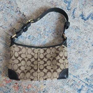 Coach Tan and Black Signature Shoulder Bag